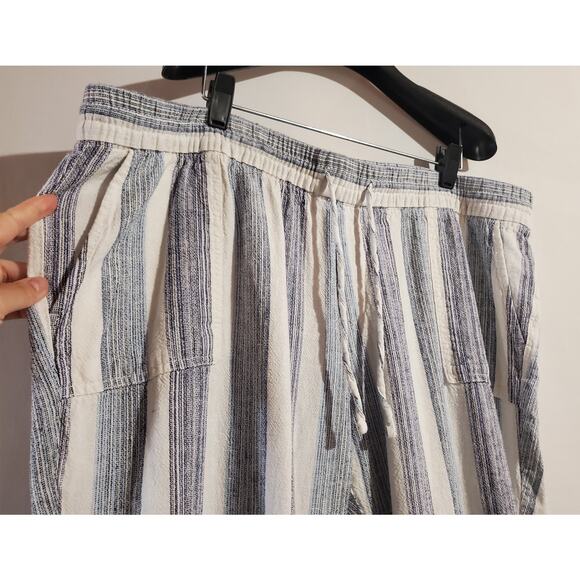 Old Navy Linen Crop Cuffed Striped Wide Leg Pants Womens Size XL Boho Drawstring - Picture 4 of 12
